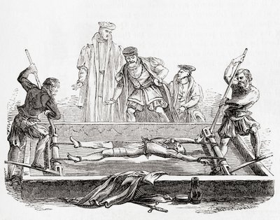 Cuthbert Simpson, Tortured on the Rack in the Tower of London, 1558, from Old England: A Pictorial Museum, pub. 1847 by English School